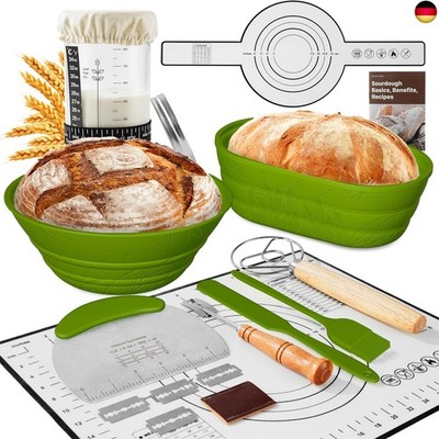 BICRET Sauerteig Ferment Set-15-teiliges Brot backen Zubehör mit Gärkorb W