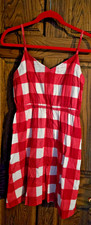 Gap Gingham 💋 Cami Dress Red White Linen Blend Elastic Waist Checkered Sundress