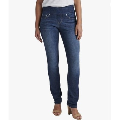 JAG Jeans Peri Straight Leg Pull On Dark Wash Denim Womens 8 Petite Stretch
