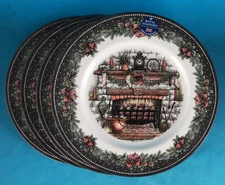 Royal Stafford Christmas Eve Fireplace 11" Dinner Plate Set of 4 Made in England