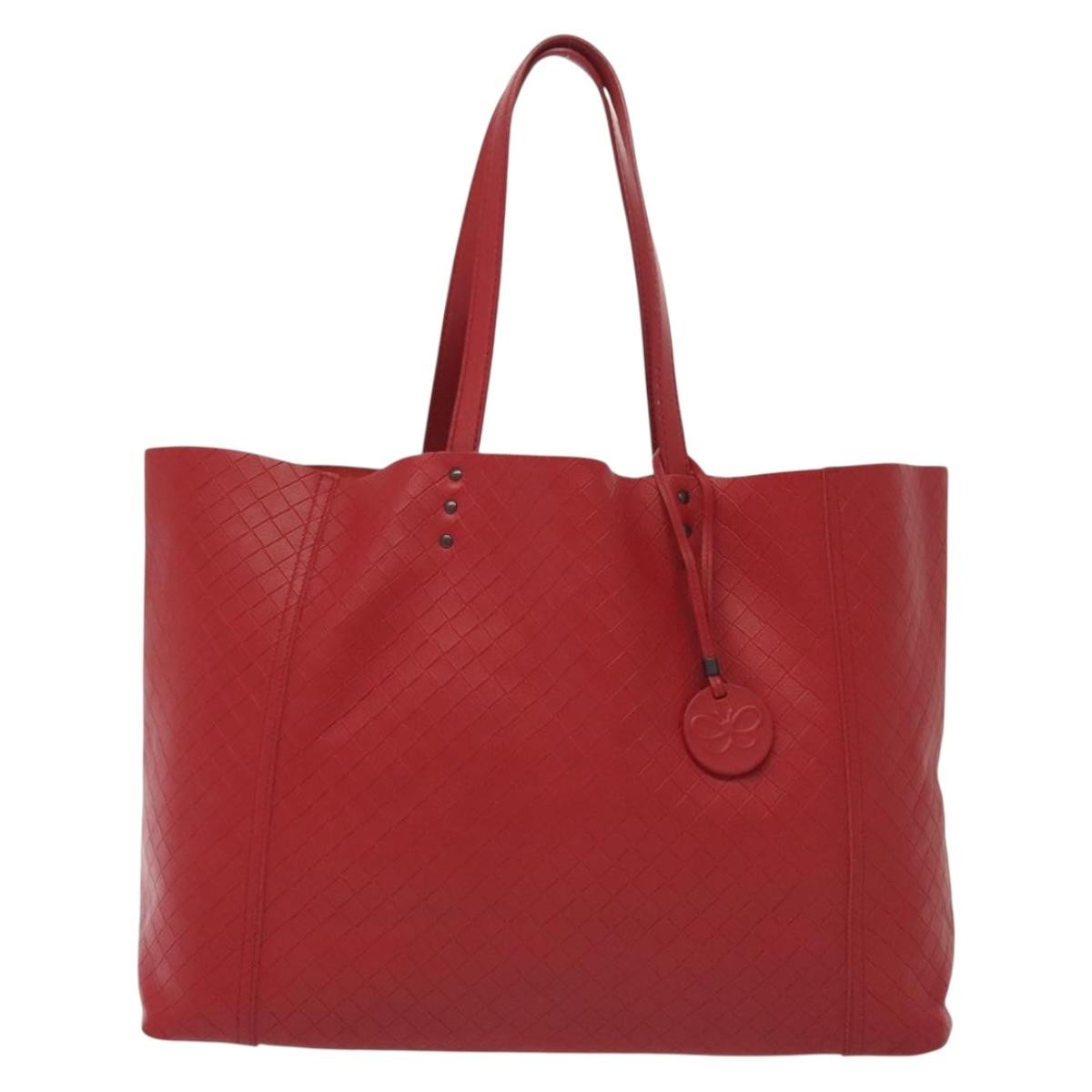 Bottega Veneta Intrecciomirage Tote Leather Red Leather Tote Bag Bag (Pre-Owned)