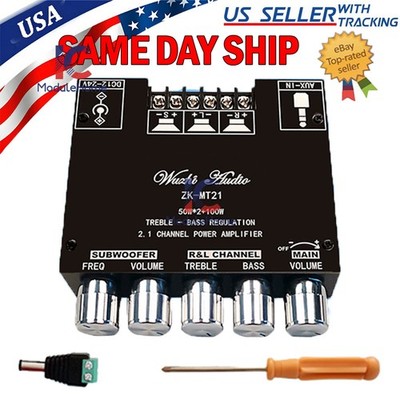 ZK-MT21 Bluetooth 5.0 Subwoofer Amplifier Board High Low Tone AMP 2.1 Channel US