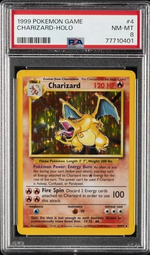 1999 POKEMON BASE SET UNLIMITED #4 CHARIZARD-HOLO PSA 8
