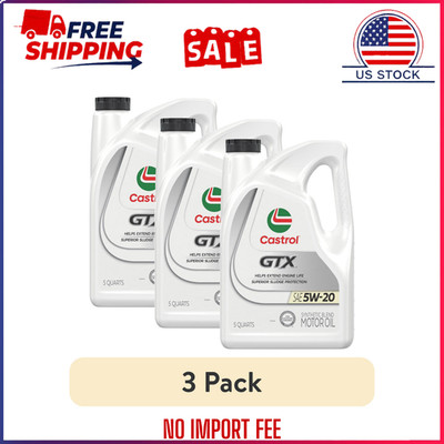(3 pack) Castrol GTX 5W-20 Synthetic Blend Motor Oil, 5 Quarts