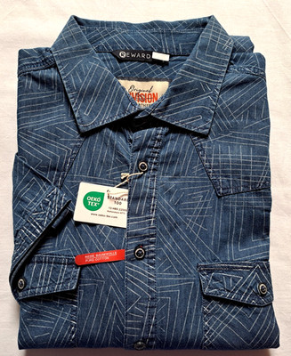 Reward Herren Hemd L,XL,2XL,3XL Baumwolle 100% Kragen kurzarm blau Denim-Look