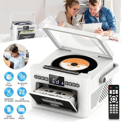 CD Player Tragbar, Boombox Kassettenspieler mit Radio, Bluetooth, AUX/USB/SD LCD