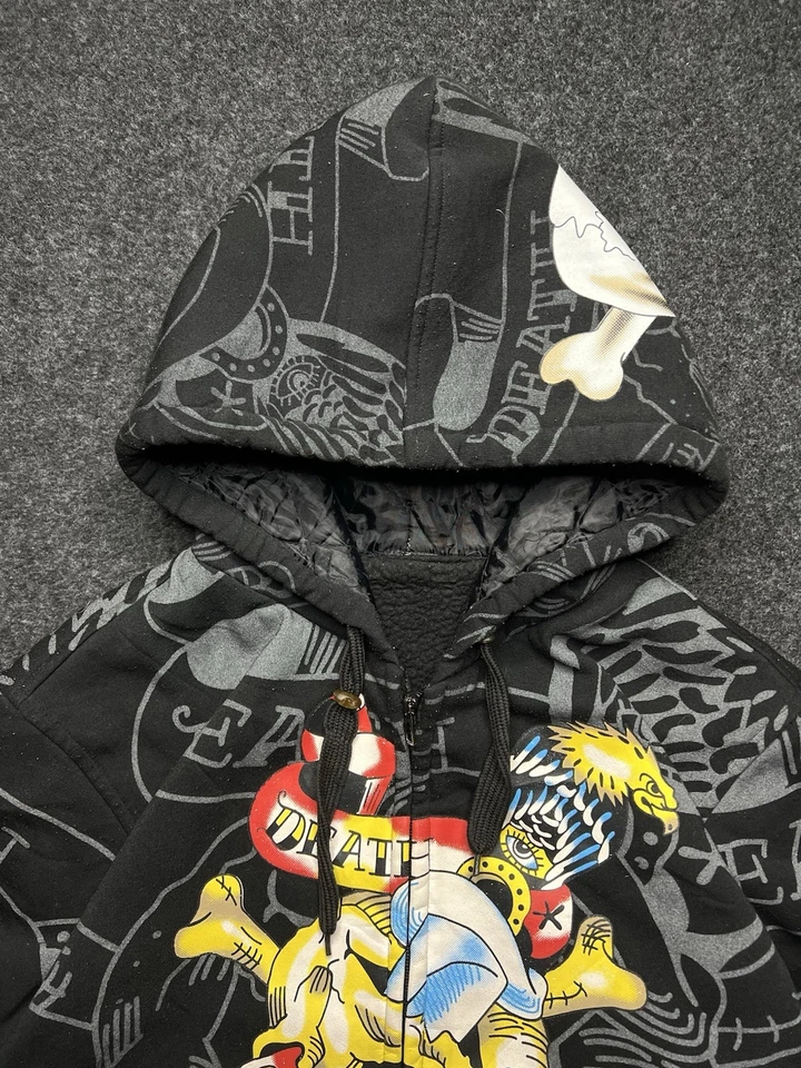 De Colección Drill Ed Hardy Estilo Y2k 'Muerte o Gloria' Cremallera Sudadera con Capucha Chaqueta Hombres Talla M Foto 4 de 4