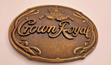Vintage Crown Royal Belt Buckle Brass Tone Raised Logo Textured Oval Western Men