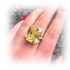 3Ct Cushion Cut Lab Created Yellow Citrine Engagement Ring 925 White Gold Plated