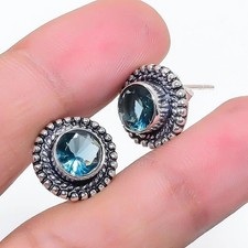 Blue Topaz Gemstone 925 Sterling Silver Handmade jewelry Earring Gift For Love