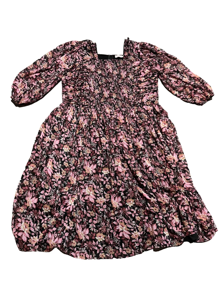 Ivy City Co Sasha 连衣裙花卉多色方领缩褶迷笛连衣裙 2X — 第 2/4 张图片