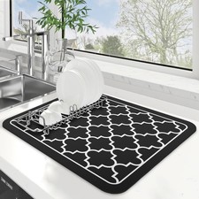 Super Absorbent Dish Drying Mat 15x18 Inch Stylish Black For Kitchen Counter