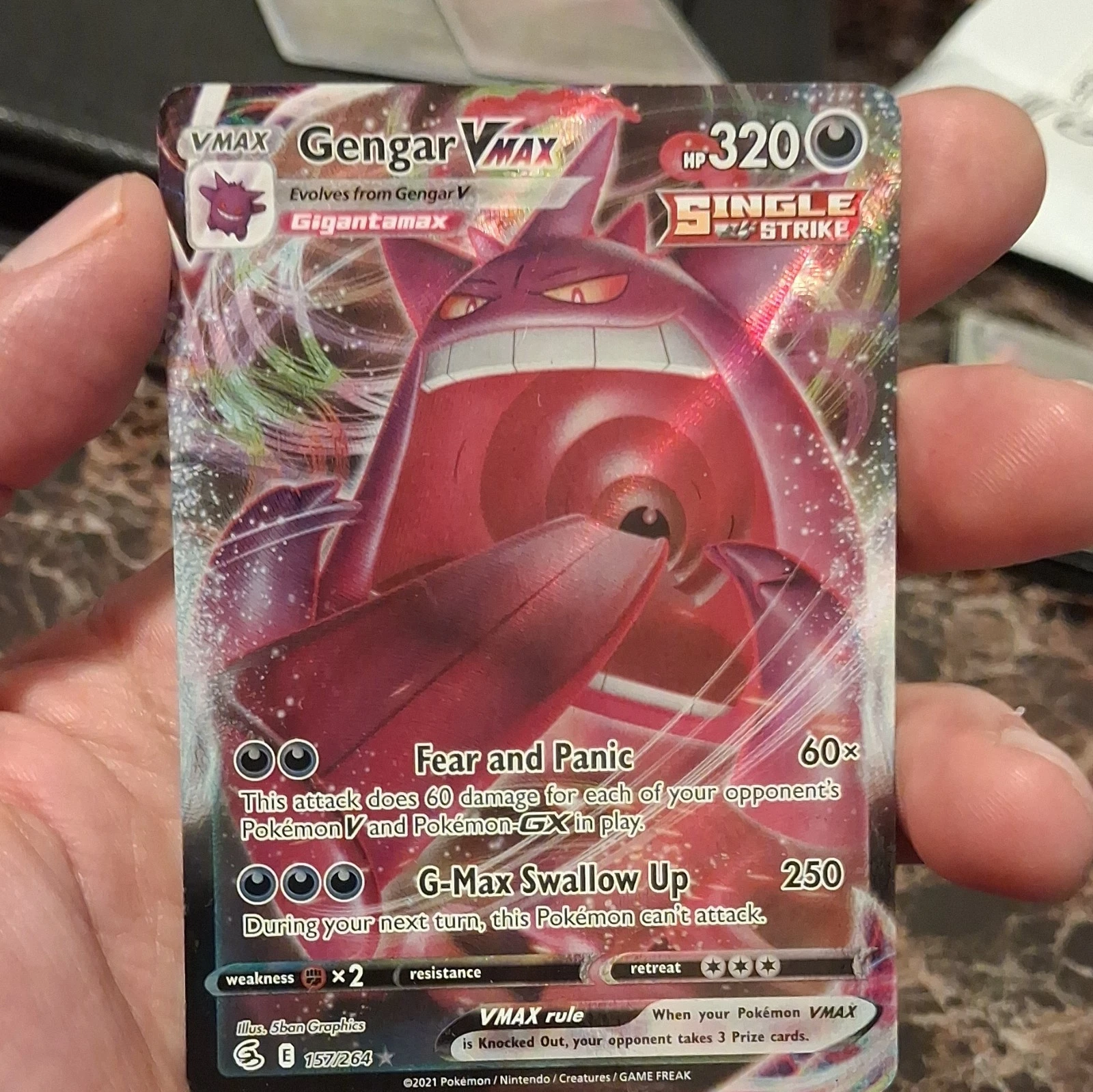 Pokémon Gengar VMAX 157/264 Fusion Strike Ultra Rare Holo Single Strike Full Art