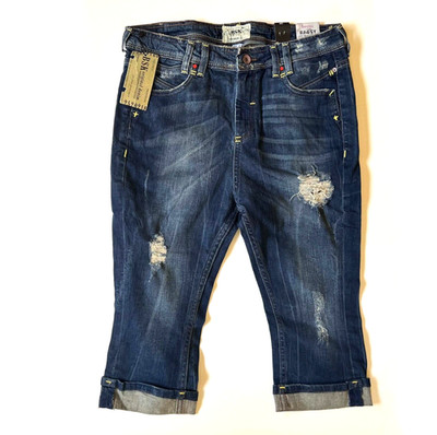 Bershka BSK Baggy Crop Jeans Distressed Blue Denim Women s Size 38 NWT