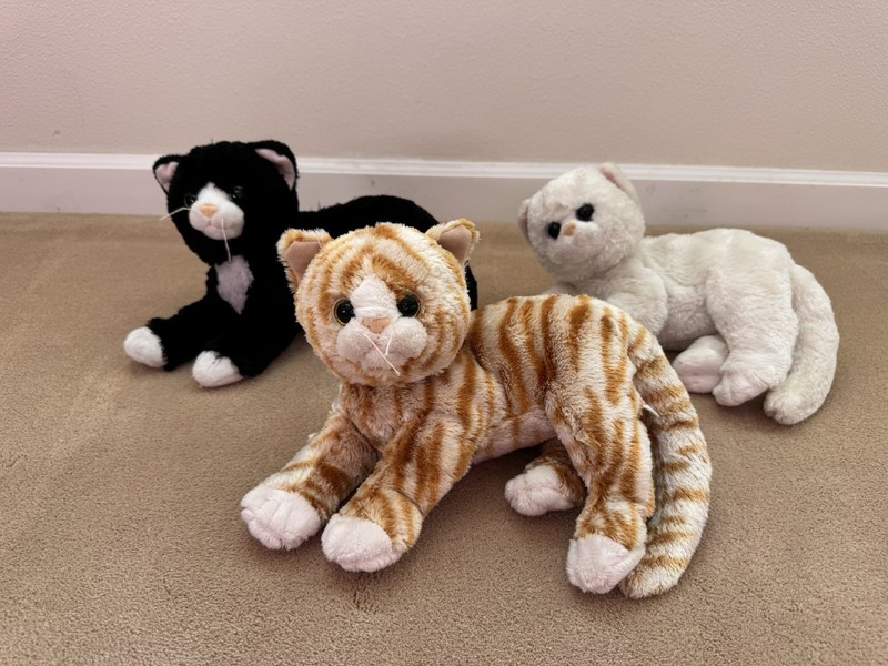 Ty Classic Cat Plush LOT: Black/White Shadow, White Crystal, Orange Cobbler