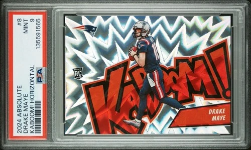 DRAKE MAYE 2024 ABSOLUTE KABOOM! ROOKIE HORIZONTAL SSP PATRIOTS RC PSA 9