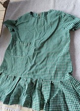 Vtg 1960's GIRLS SZ 5-6 GREEN WHITE GINGHAM SHORT SLEEVE DRESS COTTON handmade