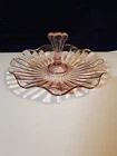 Vintage Anchor Hocking Pink Depression Glass Ruffled  Trinket Tray Plate. 7.5" d