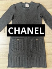 USED CHANEL KNIT DRESS, SIZE 34, GRAY GOOD