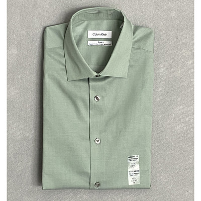 Calvin Klein Steel+ Regular Fit Dress Shirt Men's Medium 15.5 32/33 Sage NEW 