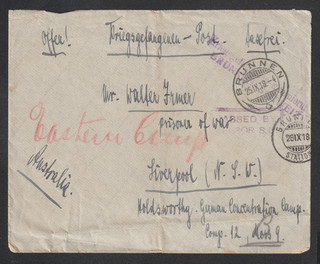 Switzerland 1918 WW1 To POW German Concentration Camp Liverpool Australia