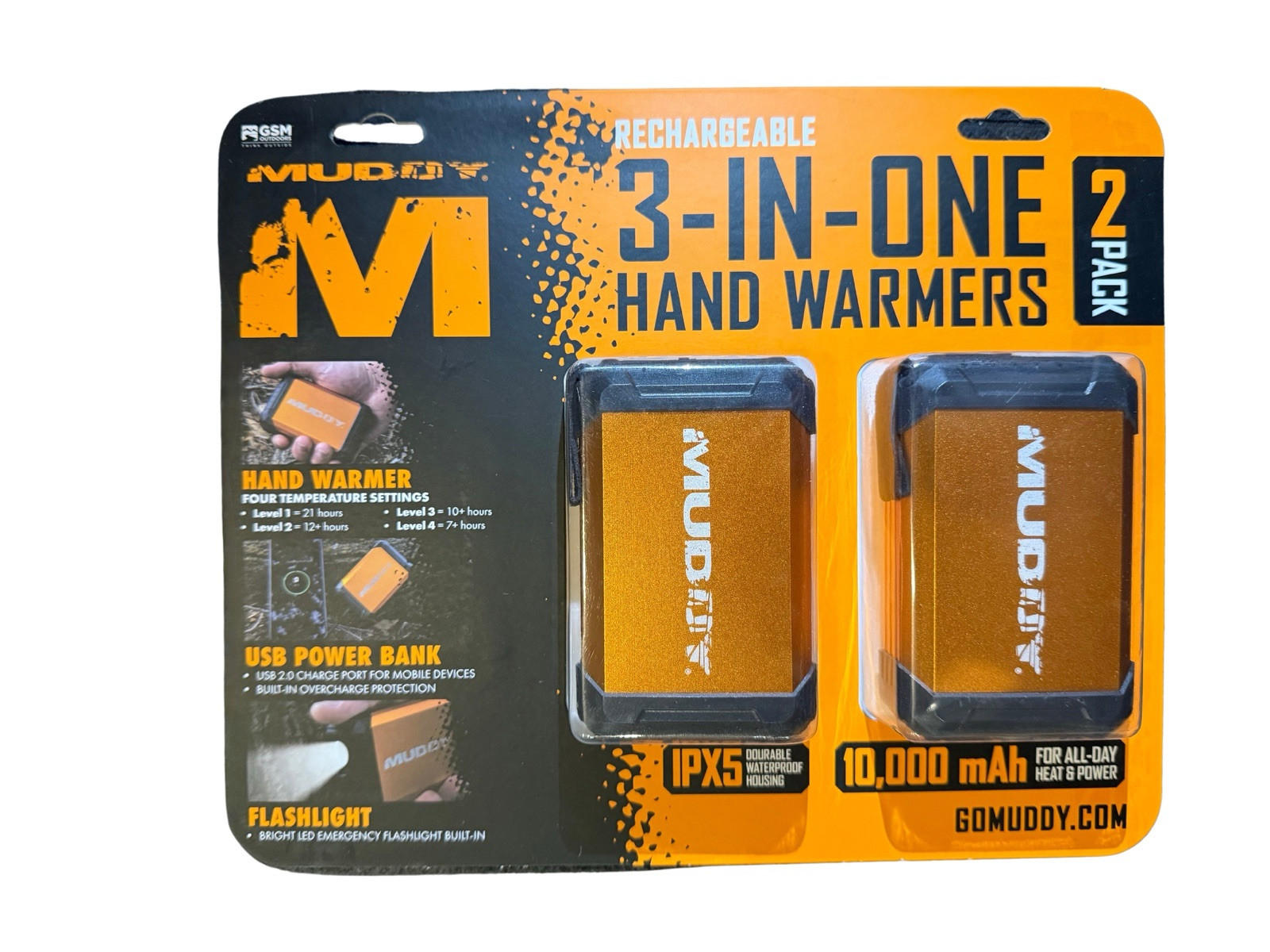 3-in-1 Rechargeable Hand Warmer Power Bank with Flashlight Waterproof 2-Pack  
