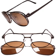 Rx Optical Frames W/ Magnetic Clip on Lens Brown Rectangle Square Sunglasses