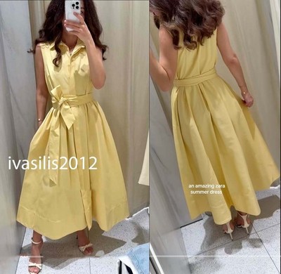 ZARA NEW WOMAN BNWT FW25 MIDI ZW BELTED SHIRT DRESS YELLOW XS-XL