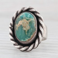 Vintage Native American Green Turquoise Ring Sterling Silver Artisan HMS Size 7