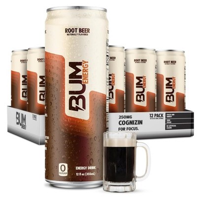 BUM Sugar-Free Energy Drink, Root Beer - Lightly Carbonated & No Artificial Colo