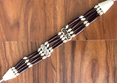 Traditional 4 Row Buffalo Bone Hairpipe Tribal Native American Choker Necklace