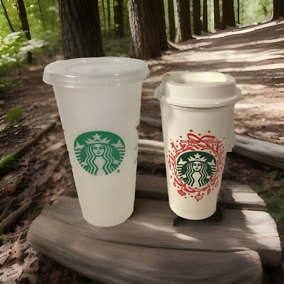 Starbucks Bundle 2 Pk -24 Oz Frosted Venti & 2012 Christmas-16 Oz w/ Lids
