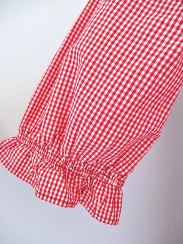Maeve Anthropologie Red Gingham Check Peplum Peasant Top Blouse Relaxed Waist XS - Picture 4 of 6