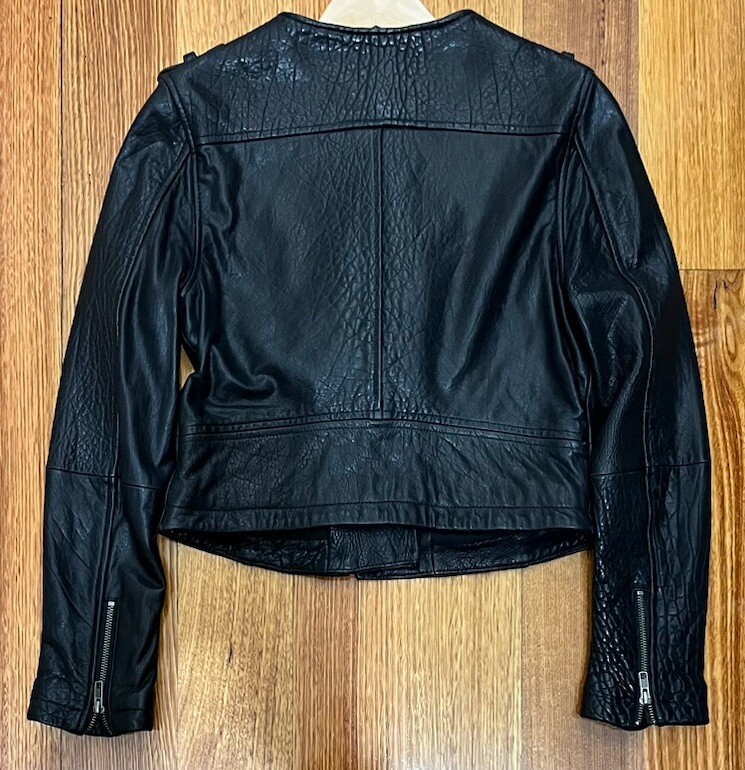 DECJUBA Women's Black Leather Jacket Size 10 AU Small Zip