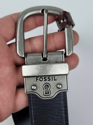 New Fossil Mens Dress Belt Leather Reversible Black Brown 