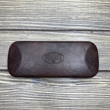 Vintage Fossil Brown Faux Leather Eye Glasses Case Hard Clamshell