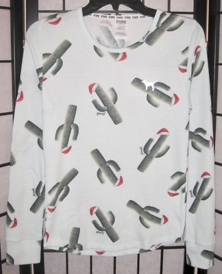 NWOT VICTORIA'S SECRET PINK S CHRISTMAS HAT CACTUS LOUNGE SLEEPWEAR PAJAMA  SHIRT