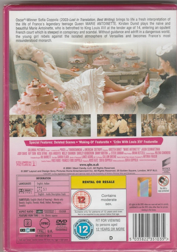Movie-Marie Antoinette [Edizione: Regno Unito] [Ita] (Region 2) DVD NEW - Imagem 2 de 2
