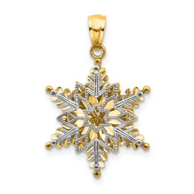 14k Gold bicolor strukturiert 2 Ebenen Schneeflocke Charm Anhänger 0,79 Zoll