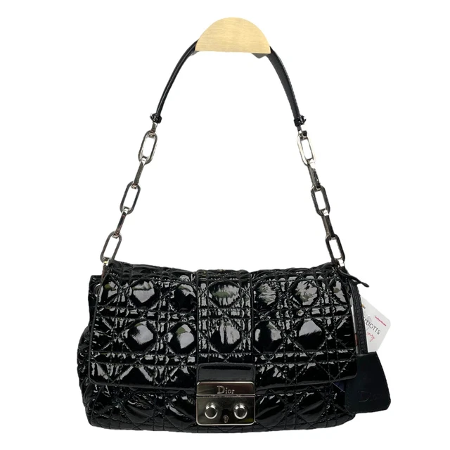 Christian Dior Black New Lock Patent Cannage Quilted Flap Shoulder Chain Purse