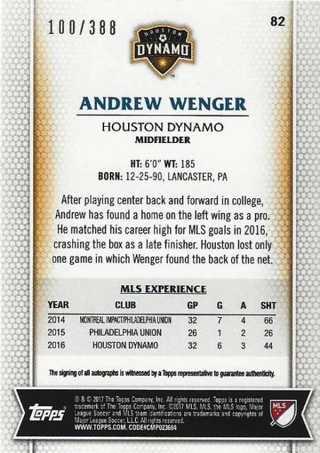 2017 Topps Major League Soccer Base Common Certified Autograph Cards #81 - #115 - Image 4 of 4