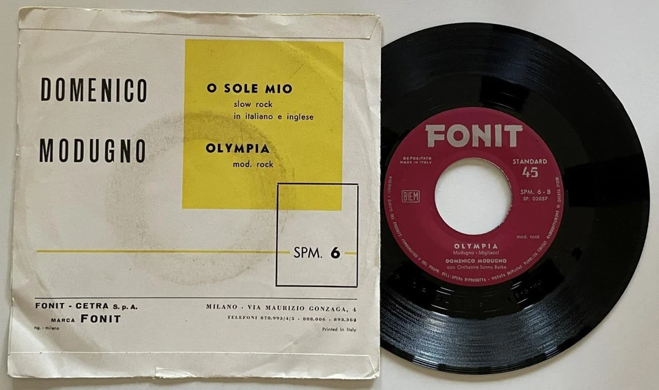 Domenico Modugno O Sole Mio / Olympia 45 rpm PS NM Fonit Italy Pop (1960) - Image 2 of 2