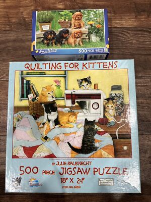 Lot 2 Puzzles Quilting For Kittens & Cavalier King Charles Spaniel Puppies 100%
