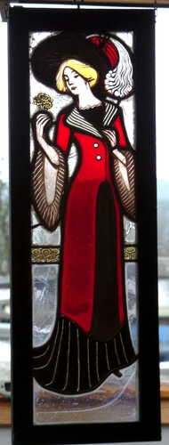 Bleiverglasung Fensterbild Jugendstil Glasmalerei / Ätzung "elegante Dame" - Bild 15 von 19