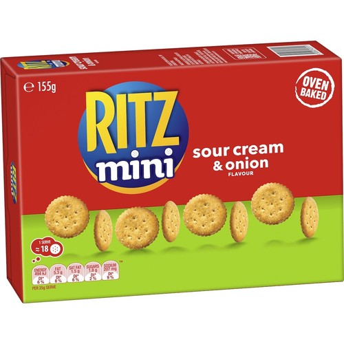Nabisco Ritz Mini Sour Cream & Onion Crackers Biscuits Pack 155g - Picture 2 of 4