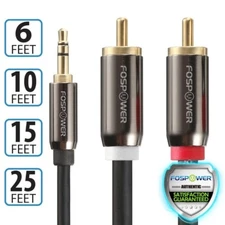 3 6 10 15 25 FT Premium 3.5mm AUX Stereo M/M 2 RCA Splitter Male Audio Y Cable