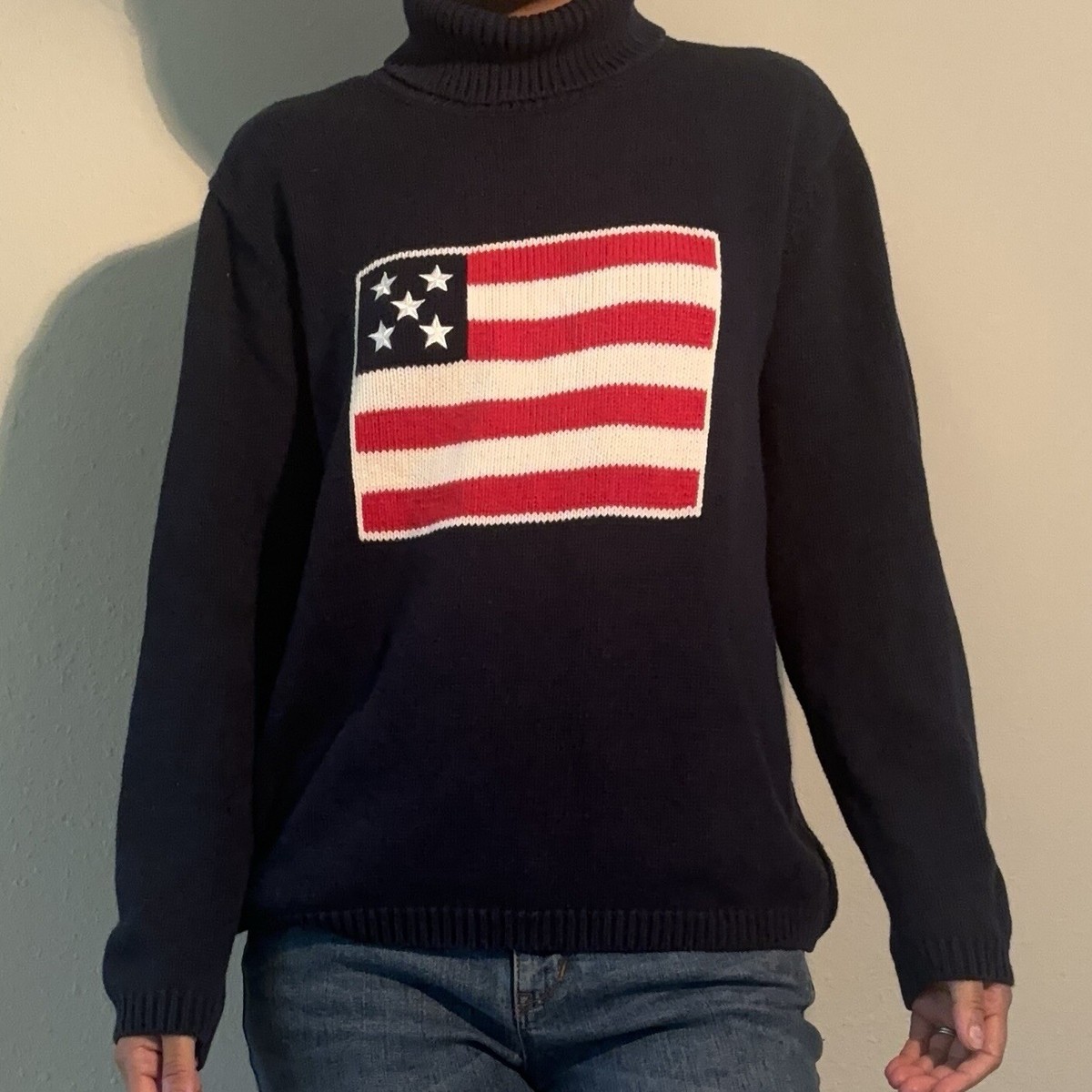 Vintage Liz Claiborne American Flag Turtleneck Sweater Pullover