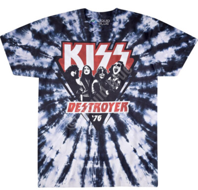 Liquid Blue Kiss Shirt Adult Medium Destroyer 76 Retro Tie Dye Band Rock Graphic