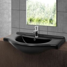 Vasque à encastre céramique noir lavabo comptoir design moderne 870x505x225 mm