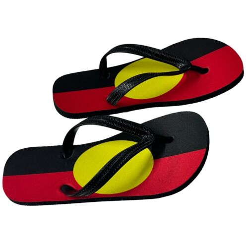 Aboriginal Flip Flops Thongs Country Flag Nationality Supporter Flags Sandals - Picture 1 of 11